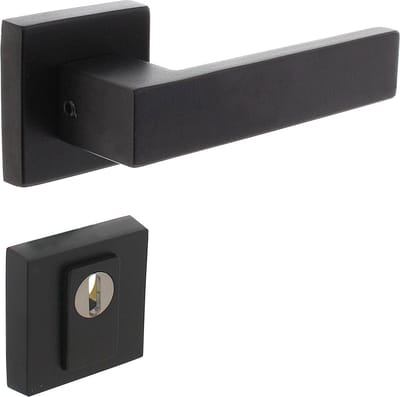 Intersteel Set achterdeurbeslag Amsterdam op vierkante massieve rozet SKG*** met kerntrekbeveiliging rvs zwart