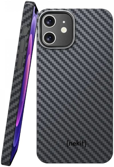 Nekit Fiber Hoesje Geschikt voor Apple iPhone 12 / 12 Pro - Compatibel met MagSafe - High-tech Kevlar Aramidevezels 1500D - Back Cover Ultra Dun - Grijs/Zwart