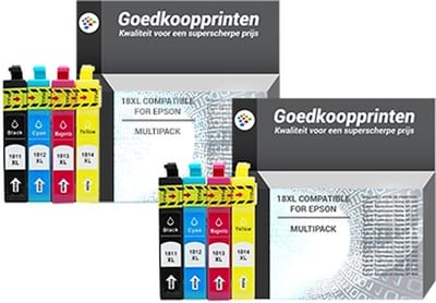 Huismerk Epson 18XL (T1816) inkt cartridges 2 x 4 Kleuren Multipack (126,4 ml)
