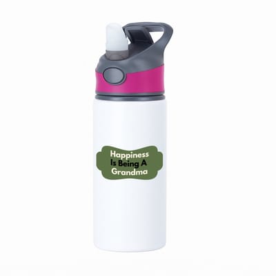 Hacebo® - happiness is being a grandma waterfles met rietje roze - Oma - de liefste oma - verjaardag - cadeautje voor oma - oma artikelen - kado - geschenk - water fles - 650ML