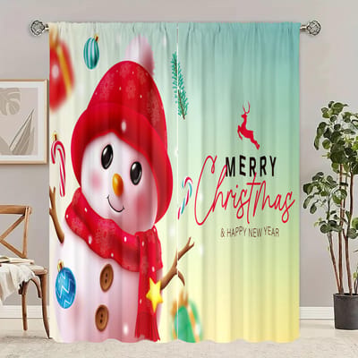 2 stuks - Winter Kerstdecoratie Kerst Sneeuwman print gordijn voor slaapkamer, woonkamer, studeerkamer, privéruimte 30inchx65inchx2Pcs red