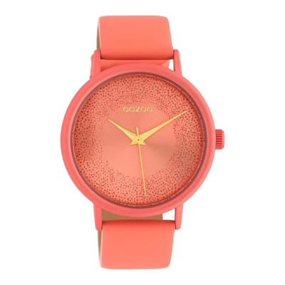 OOZOO Timepieces - Perzik roze horloge met perzik roze leren band - C10580 - Ø42