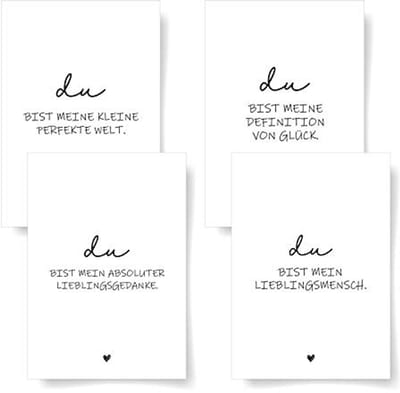 Set van 4 Hoogwaardige Ansichtkaarten met Spreuken in Elegant Zwart-Wit Design