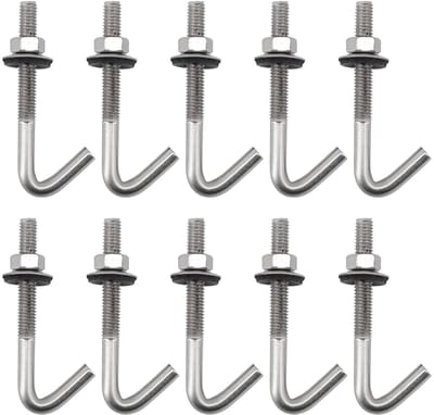 Dakankers Schroeven - Betonankers J-haken - Zware Bevestigingen - 304 Roestvrij Staal - M6 x 130 mm - Zilver