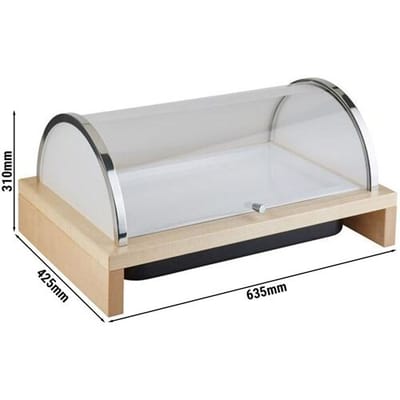 GGM Gastro Kühlbox - BRIDGE - 635x425mm - inkl. Holzgestell, Kunststoffbehälter, Melamintablett, Kühlakku & Rolltophaube
