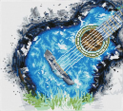 DQ8.019 Diamond Dotz® - Hobby Pakket - Diamond painting volwassenen - Blauwe gitaar 31 x 34cm - Vierkante steentjes - Diamond painting pakket volledig