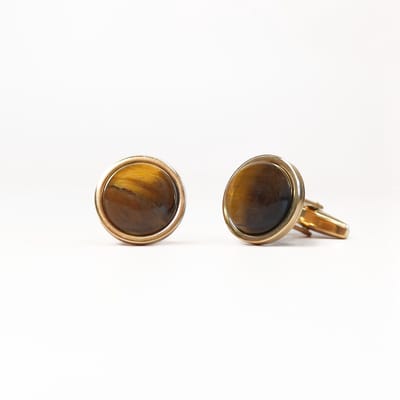 Ava & Imber | Tijgeroog Manchetknopen Verguld | Gouden Manchetknopen voor Mannen | Manchet Cufflinks met natuursteen Goud met Bruin