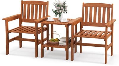 COSTWAY Tuinbank met bijzettafel en parasolgat, 2-zits acaciahout, zitbank, conversatieset, terrasbank, tuinmeubelset voor balkon, tuin, terras (verticaal)