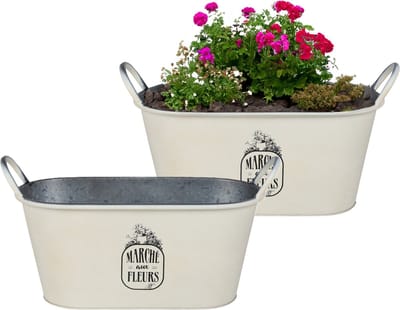 Sunnydays Teil/plantenpot/bloempot - 2x - zink - ivoorwit - L39 x B16 x H21 cm