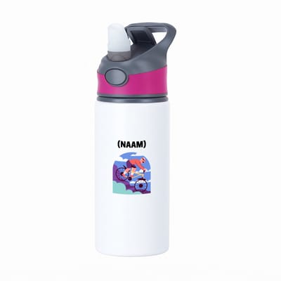 Hacebo® - Mountainbike met eigen naam waterfles met rietje roze - Sport - Mountainbiker - Sport - water fles - 650ML