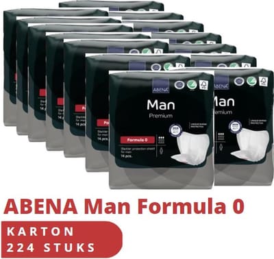 ABENA Man Premium Formula 0 - Bulkverpakking 224 Stuks Incontinentieverband voor Mannen - Incontinentie Mannen voor Licht tot Matig Urineverlies - 20x23cm / 250ml