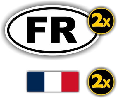 Jerma - FR - Frankrijk Vlag - Auto - Sticker - 2x ovaal 13x7 cm - 2st 7x2.5 cm - Vinyl - Zelfklevend
