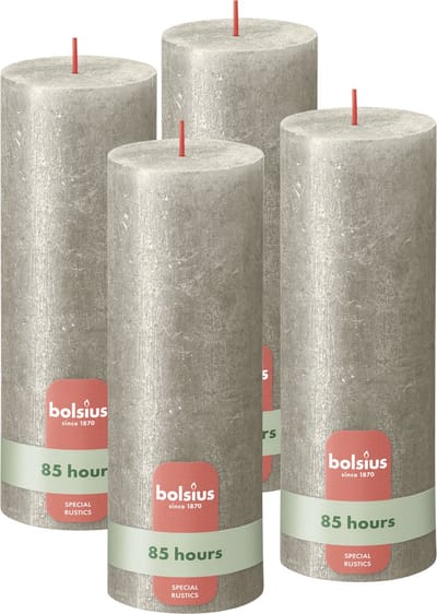 Bolsius - Rustieke kaars Shimmer - 4 Stuks - Metallic Champagne Zilver - 19cm - 85 branduren