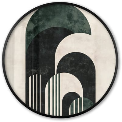 Poster in lijst Rond - Fotolijst 60x60 cm - Posters - Bogen - Donkergroen - Lijnen - Ronde posterlijst zwart - Decoratie - Wanddecoratie woonkamer - Muurdecoratie slaapkamer
