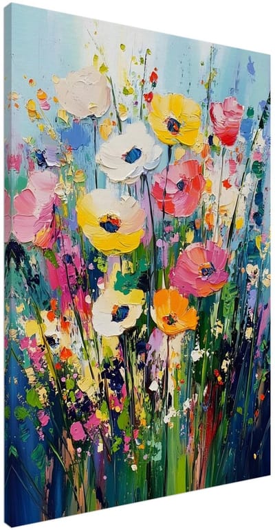 Canvas Schilderij - Colourful flowers 100x150 cm - Bloemen en Planten Wanddecoratie Woonkamer & Slaapkamer