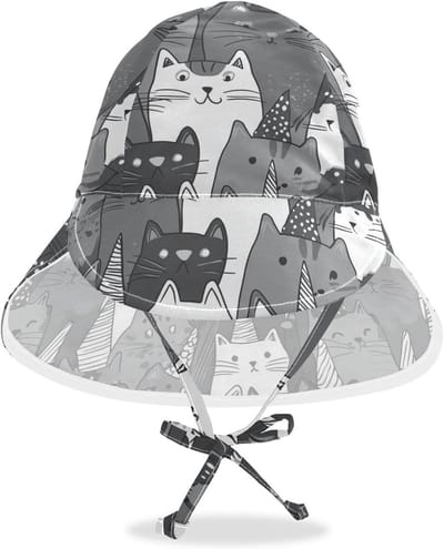 Baby Zonnehoed - Kinderen Emmer Hoed - Zomerse Bescherming - Ademend Sneldrogend Materiaal - 48-56.9 cm Hoedomtrek - Zwart Wit Kat
