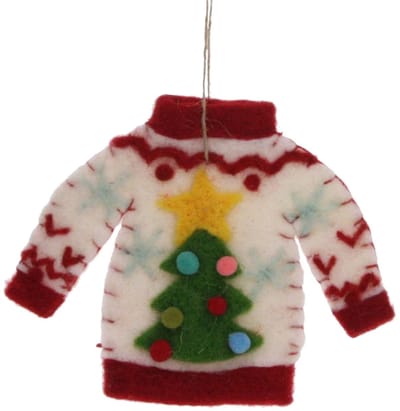 Trui met kerstboom vilt 14x1x11cm