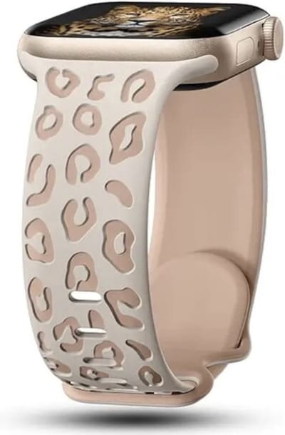 MY PROTECT - Siliconen Panter Bandje - Geschikt Voor Apple Watch Bandje - Series 1/2/3/4/5/6/7/8/9/10/SE/Ultra - 44mm - 45mm - 46mm - 49mm - Sportbandje - Starlight Beige