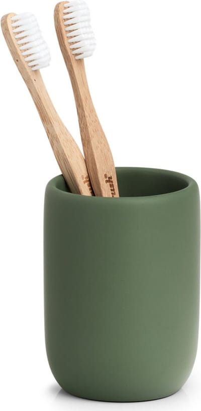 Zeller tandenborstelhouder - kunststeen - salie groen - D7 x H10 cm