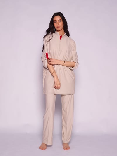 MYKINY BRAND - Burkini - Noor -Beige bone - Maat XL- Waterafstotend - badpak (valt klein)