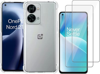 Hoesje geschikt voor OnePlus Nord 2T - Anti Shock Proof Siliconen Back Cover Case Hoes Transparant - 2x Tempered Glass Screenprotector