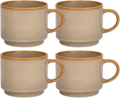 MPLCo - Stack Mok - Koffiemok met Reactieve Glazuur Handgemaakt Design - Set van 4 - Theemok - Modern Minimalistisch Servies - voor Koffie Thee Espresso - Vaatwasserbestendig - Keramiek - 350 ml - Grijs / Beige met Bruine Tinten