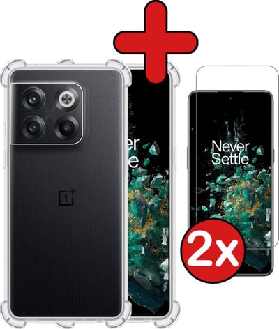 Hoesje - Met Screenprotector - 2 Stuks - Geschikt voor OnePlus 10T - Sterk & Shockproof - Back Cover - Siliconen Case - Telefoon Hoes - Shock Proof - Telefoonhoes - Transparant