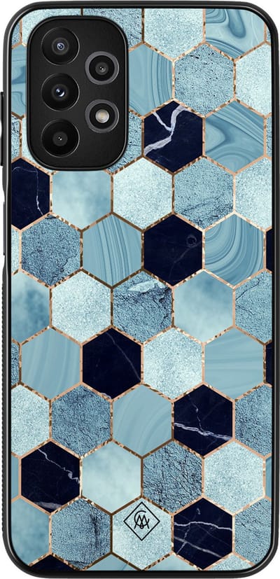 Casimoda® hoesje - Geschikt voor Samsung Galaxy A13 4G - Blue Cubes - Zwart TPU Backcover - Marmer - Blauw