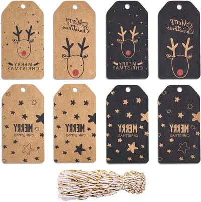 Kraft Papieren Kersttags met 80 Touwtjes voor Cadeaus en Kerstboomdecoratie - Perfect voor Feestdagen en Geschenkverpakking