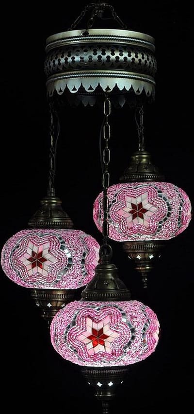 Turkse lamp hanglamp - mozaïek lamp - 3 bollen - paars - handgemaakt en authentiek