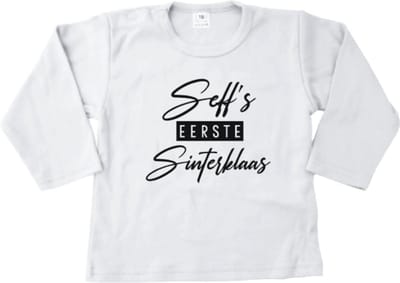 Persoonlijk eerste Sinterklaas Shirtje – Eigen Naam- maat 56 – wit – Uniek Cadeau