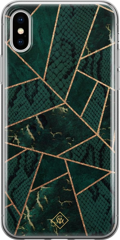 Casimoda® hoesje - Geschikt voor iPhone Xs - Abstract Groen - Siliconen/TPU telefoonhoesje - Backcover - Geometrisch patroon - Zwart