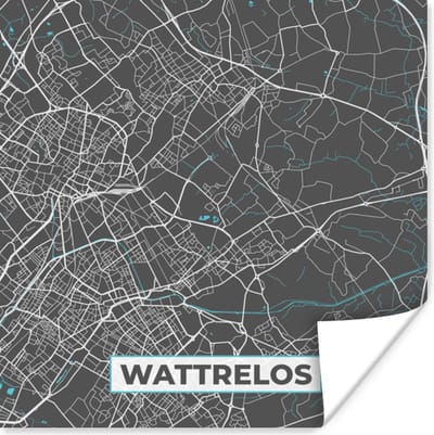 Poster Wattrelos - Plattegrond - Kaart - Stadskaart - Frankrijk - 100x100 cm XXL