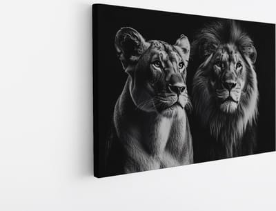 Saammp Canvas Schilderij - Leeuwin en leeuw - Portret - Dieren - Natuur - 45x30 - Foto op canvas - Wanddecoratie - Muurdecoratie Woonkamer - Slaapkamer decoratie - Canvas Print