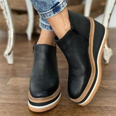 Wintermode Dames Korte Laarzen Enkellaars Leren Laars Wedge Schoenen Laarzen Dames Casual Schoenen Voor Dames 35