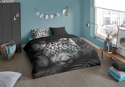Pure dekbedovertrek luipaard met blauwe ogen - 1 persoons 140x200/220 cm - Antraciet - Microvezel