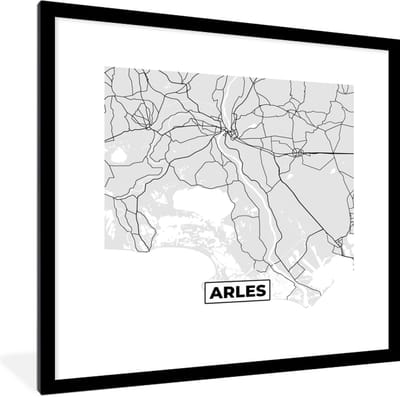 Fotolijst incl. Poster - Kaart – Stadskaart – Frankrijk - Arles - Plattegrond - 40x40 cm - Posterlijst
