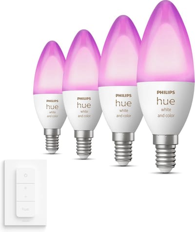 Philips Hue Voordeelpakket - E14 - met 4 Kaarslampen - Wit en Gekleurd Licht - Incl. 1 Hue Dimmer Switch - Hue White and Color Ambiance