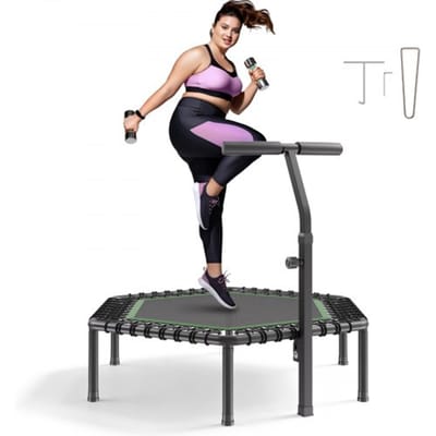 VEVOR Indoor Fitness Trampoline voor Volwassenen, Mini Trampoline met een Draagvermogen van 205 Kg, 1385 mm Rebounder Trampoline met in 3 Standen Verstelbare Handgreep en Schuimrubberen Grip, Fitnessapparatuur voor Thuis