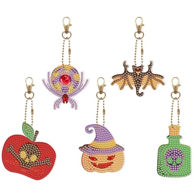 1 set, Porte-clés Peinture Diamant 5D Diamant à Coller Double Face, Kit Acrylique Halloween, Produits Faits Main, Nécessite un Pointage Manuel Pack of 5 beige