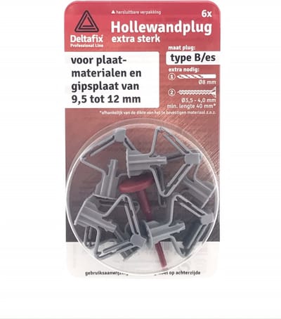 Deltafix Sterke hollewandplug - type B/ES - 9.5-12 mm - 6 stuks - hersluitbare verpakking