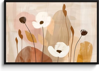 Poster in lijst - Fotolijst 120x80 cm - Posters - Bloemen - Abstract - Beige - Line art - Posterlijst zwart - Decoratie - Wanddecoratie woonkamer - Muurdecoratie slaapkamer