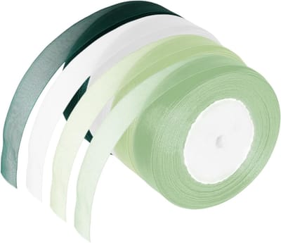 4 Rollen 45m Organza Cadeaulint, 20mm Breed, Transparant in Wit, Aqua Groen, Bosgroen en Saliegroen - Versierend Lint voor Cadeauverpakking, Bruiloft Decoratie en DIY Projecten