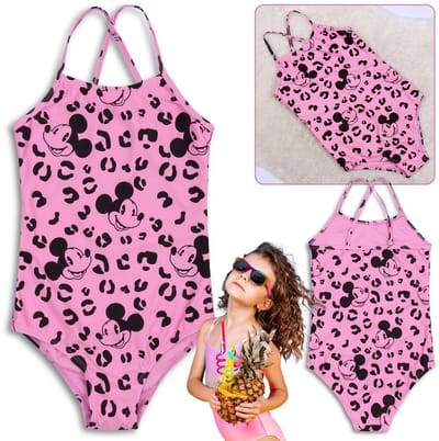 Mickey Mouse Disney Roze meisjesbadpak, eendelig, luipaardprint / 140
