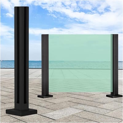 Glazen reling paal - Baluster spigot - Tuin zwembad patio - Roestvrij staal - 110 cm hoogte - Zwart