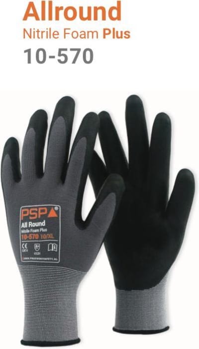 12x 12 paar - Werkhandschoenen PSP 10-570 Allround Nitrile Schuim, Zwart (per doos van 12x 12 paar), maat 6