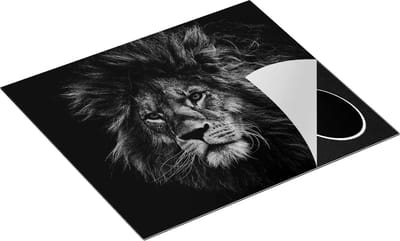 Chefcare Inductie Beschermer Leeuw - Leeuwenkop - Zwart Wit - 60x50 cm - Afdekplaat Inductie - Kookplaat Beschermer - Inductie Mat