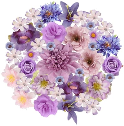 Dailygoods - Zequech 35 stuks ambachten kunstbloemen, paarse serie mini decoratieve bloemen, taart bruidsboeket bloem muur plank bruiloft feest huis tuin bloem krans doe-het-zelf decoratie, fotografie rekwisieten