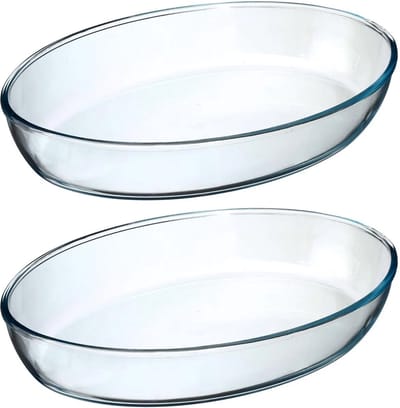 Secret de Gourmet - 2x - Ovenschaal ovaal - Transparant glas - 35 x 25 cm - braadschaal