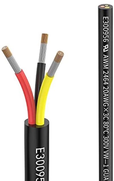 20 AWG 3 x 0,5 mm² verlengkabel - 20 meter, UL2464, vertinde koperdraad, laagspanningskabel voor ledstrips en autolampen